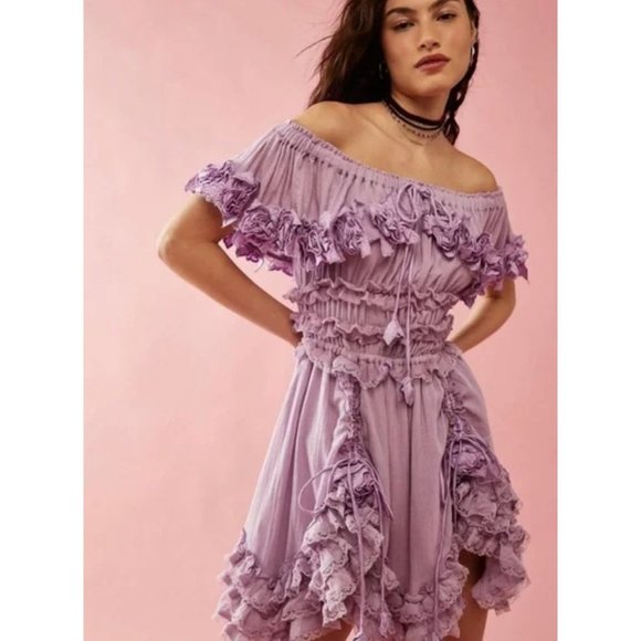 Free People Fillyboo Seychelles Mini Dress in Pink Tulle Size Large
